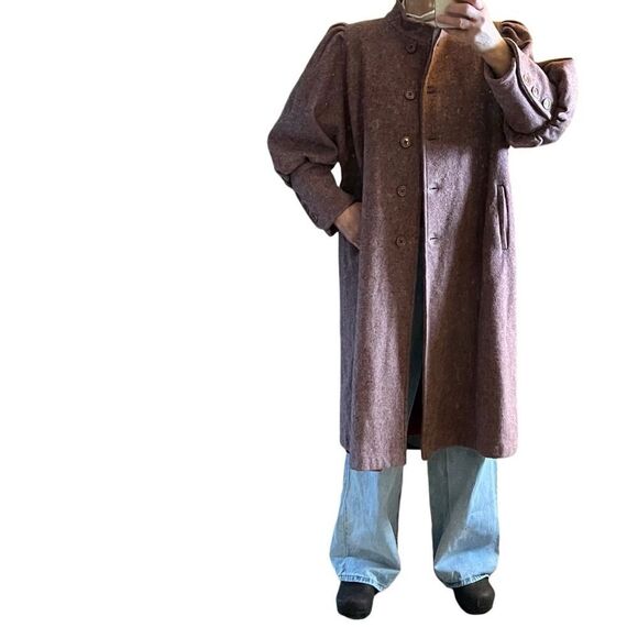 Vintage Wool Puff Sleeve Anthropologie Like Retro Maxi Coat Purple Heathered OS - Picture 7 of 16